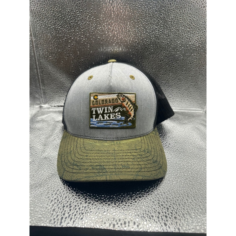 Colorado Cool Twin Lakes Trucker Hat Mesh Snapback Fishing Trout Grey Green Cap